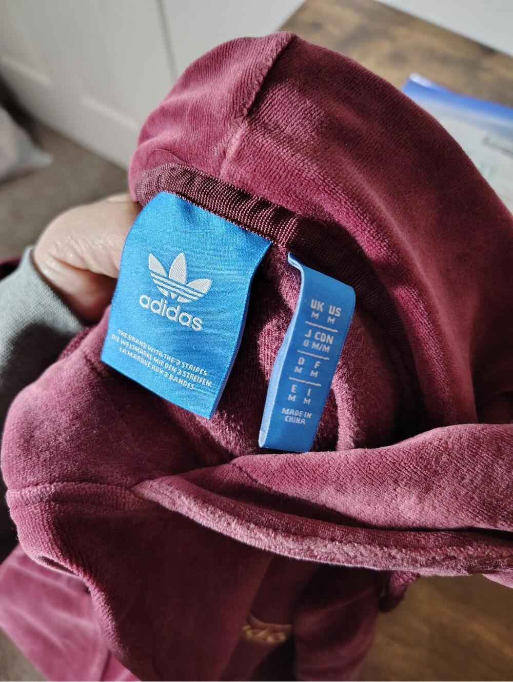 Adidas Velvet Hoodie Sz M Maroon Purple  Embroidery Activewear Zipper Y2k Unisex - Picture 4 of 9